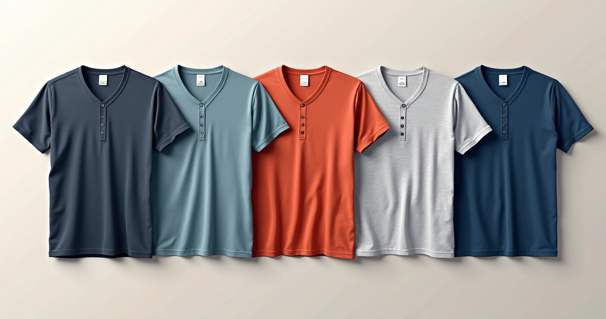 Várias camisetas masculinas de diferentes estilos e cores sobre superfície clara