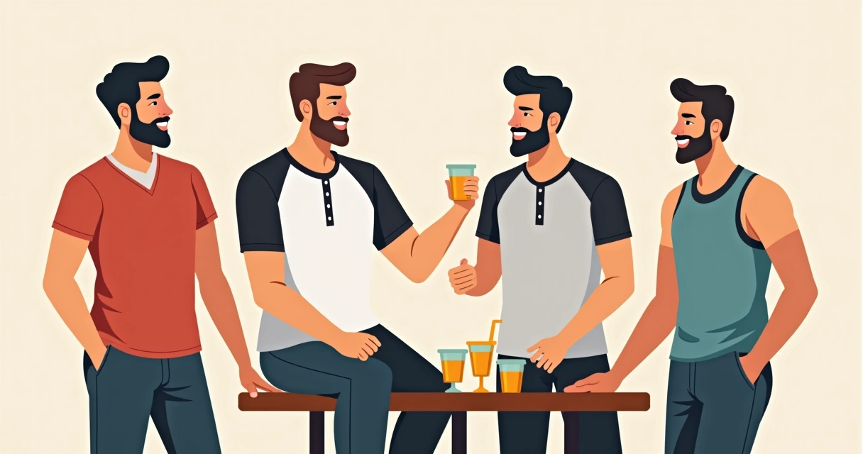 Homens vestindo diferentes estilos de camisetas em ambiente casual