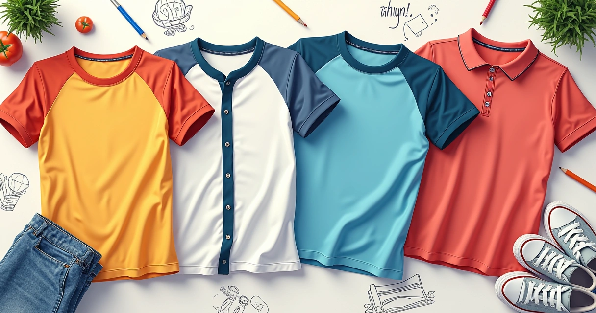 Diferentes modelos de camisetas de formandos do 9º ano dispostos sobre uma mesa