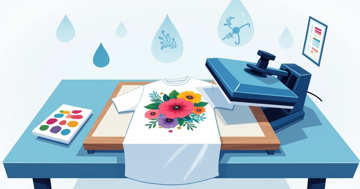 Processo de sublimação em camiseta branca com estampa colorida 