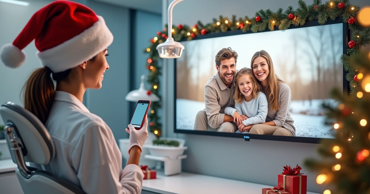 Campanha de anúncios odontológicos temática de Natal em redes sociais 