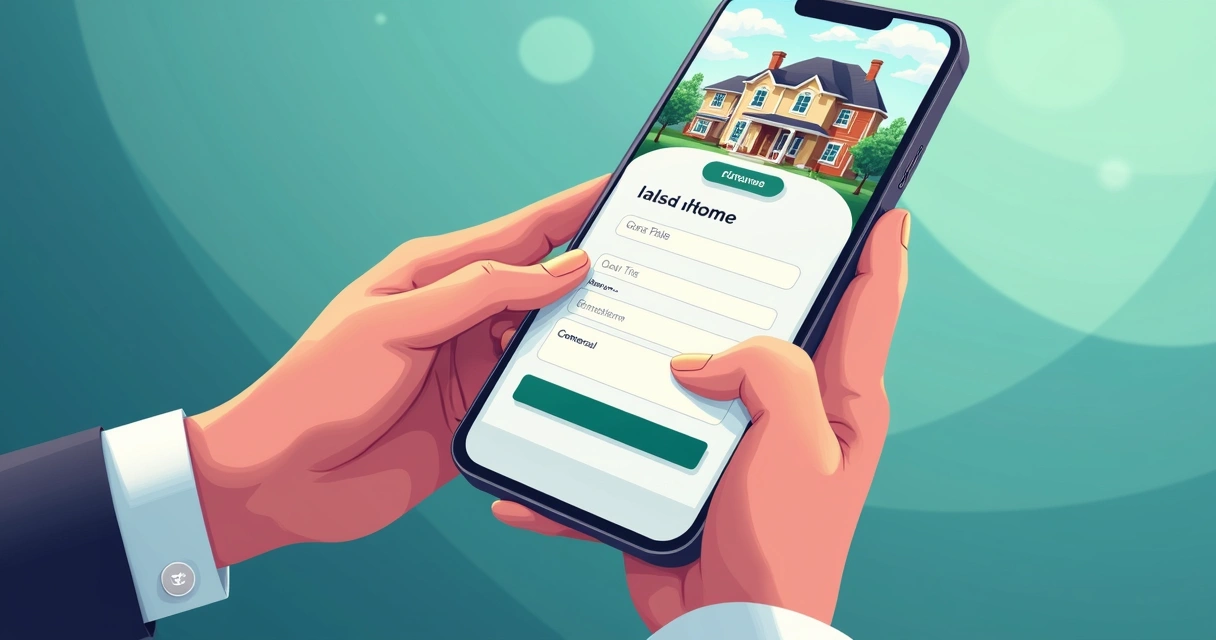 Representação visual de anúncio imobiliário digital em rede social, com formulário instantâneo aberto. 