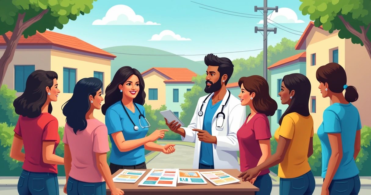 Participantes em uma campanha de conscientização em comunidade local