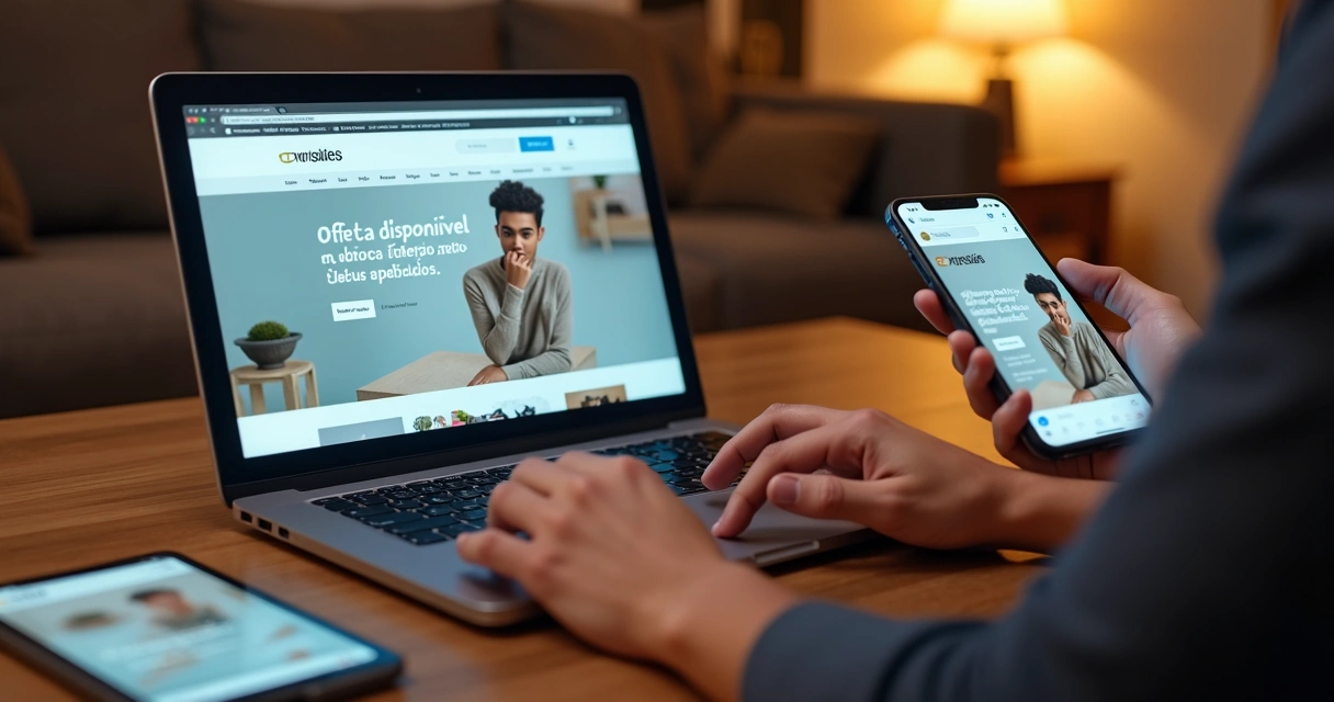 Campanha de remarketing sendo veiculada em múltiplos dispositivos, como notebook, smartphone e tablet 