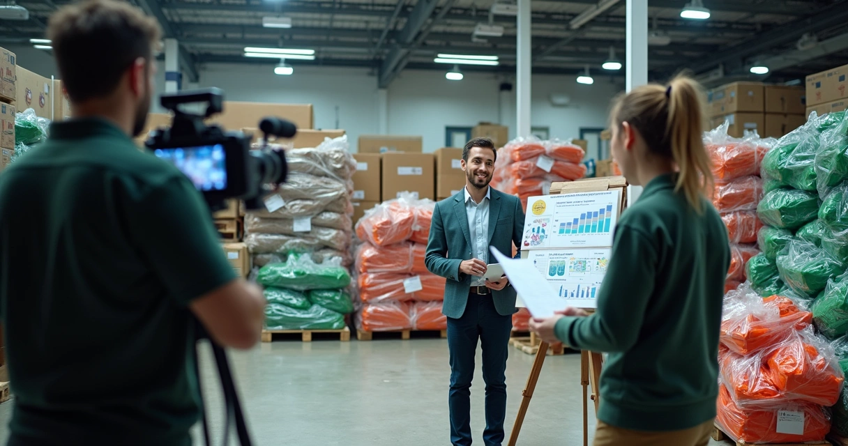 Equipe preparando vídeo de campanha de reciclagem para financiamento coletivo 