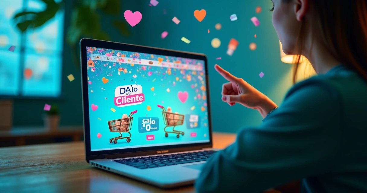 Vitrine digital de campanha de Dia do Cliente online 