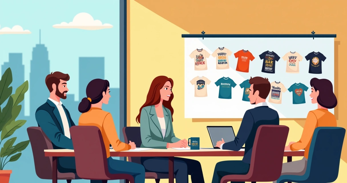 Equipe planejando campanha de camisetas para data nacional 