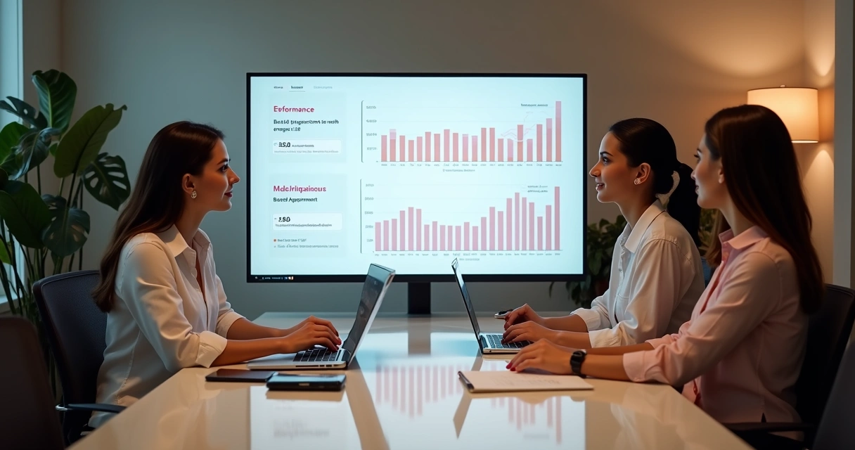 Equipe analisando campanha digital em clínica de estética 