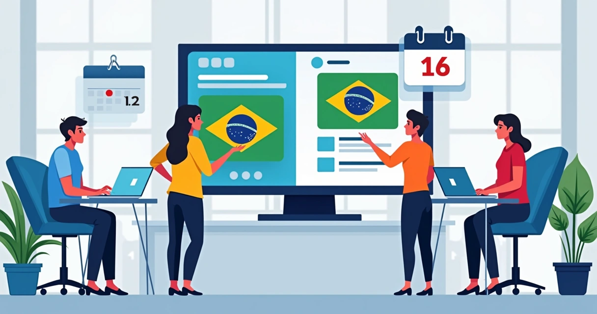 Equipe preparando campanha digital para eleições com recursos audiovisuais 
