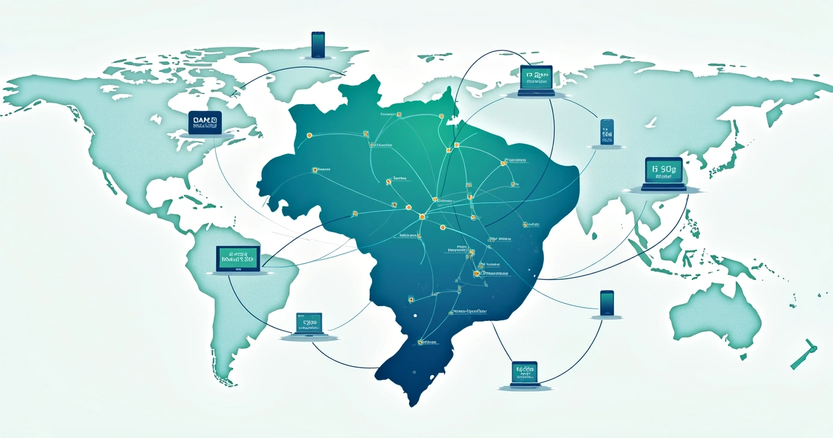Mapa de Minas Gerais com cidades e conexões digitais 