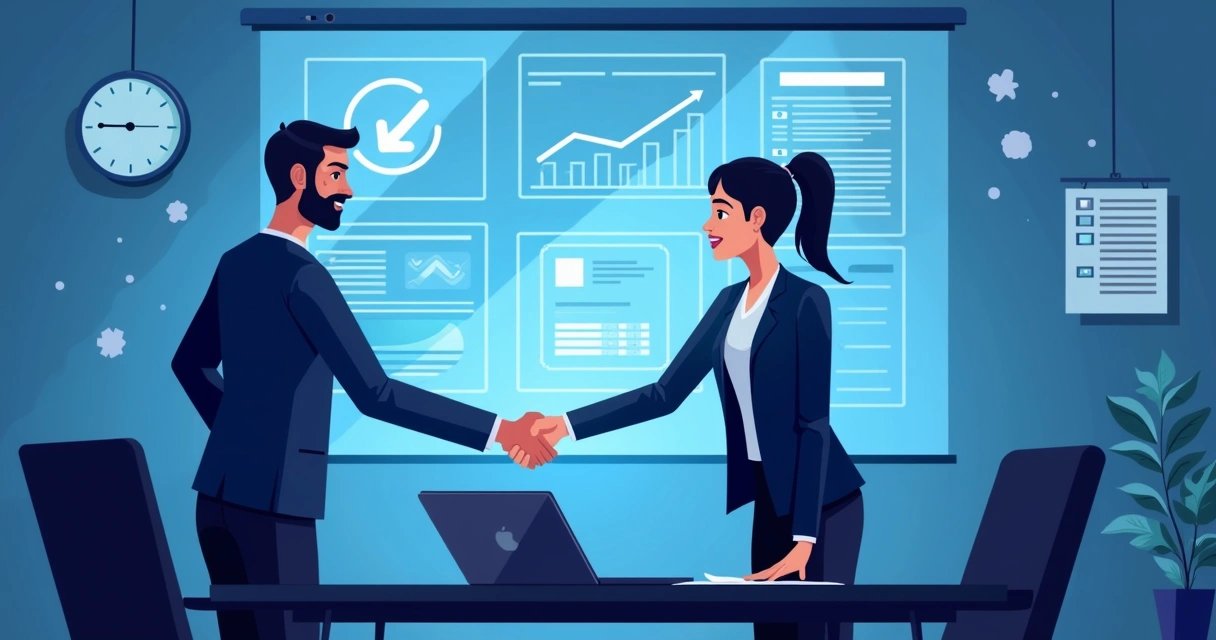 Representação gráfica de uma campanha digital entre duas empresas, destacando troca de leads e telas de CRM integradas. 