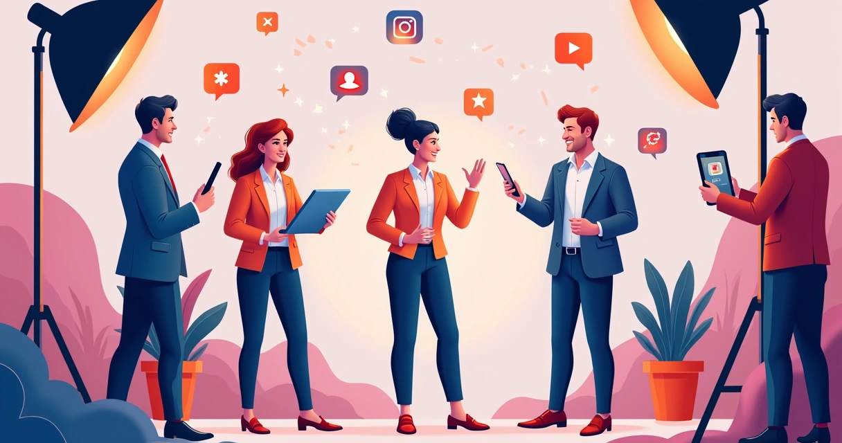Candidato federal gravando vídeo para redes sociais ao lado de equipe de comunicação, usando smartphone e iluminação
