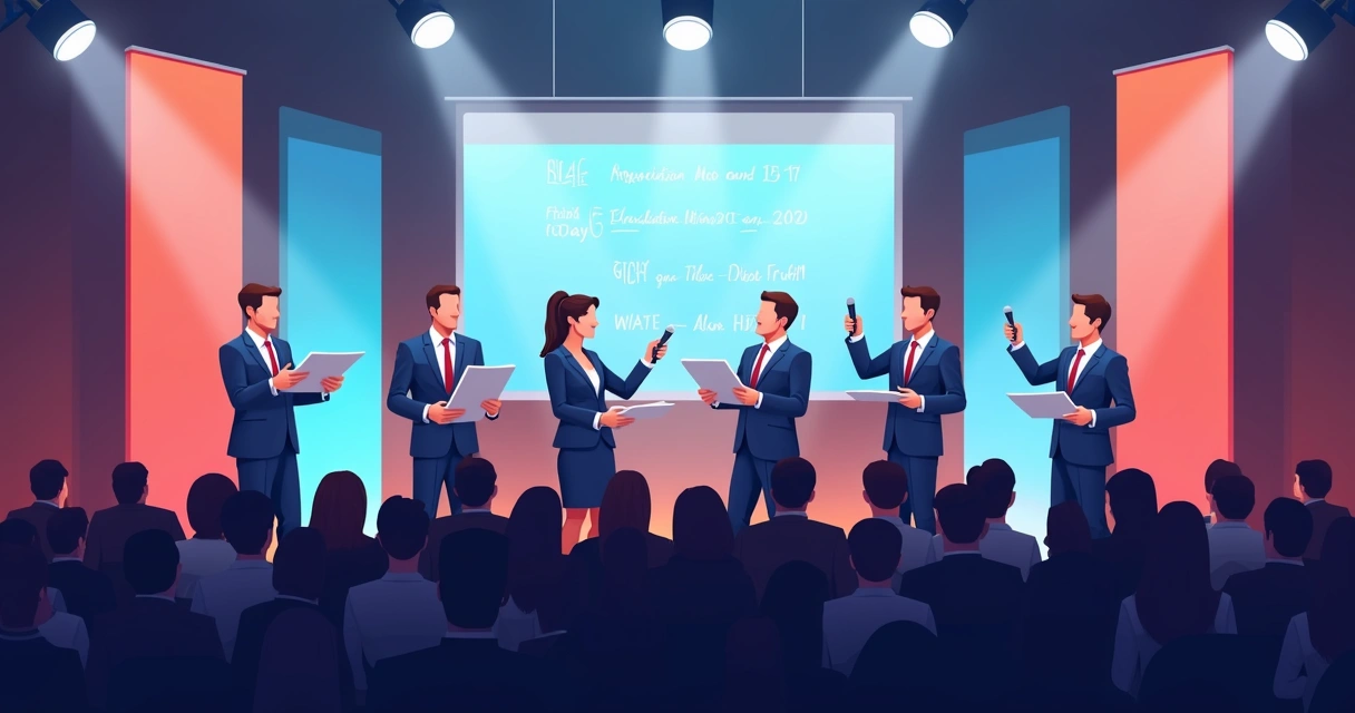 Candidatos de associação apresentando propostas em debate aberto 