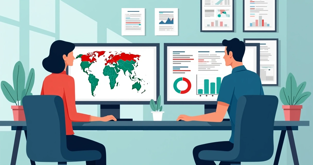 Equipe de campanha analisando gráficos digitais e mapas de engajamento 