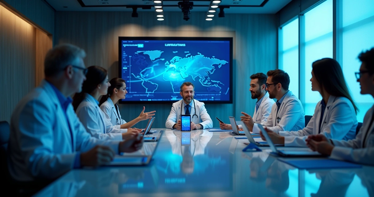 Equipe médica discute estratégia de campanha digital 