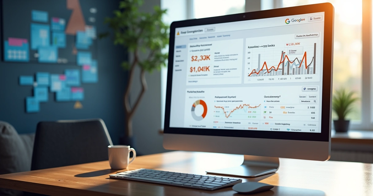 Tela de computador exibindo painel do Google Ads com gráfico e métricas de CPA destacado 