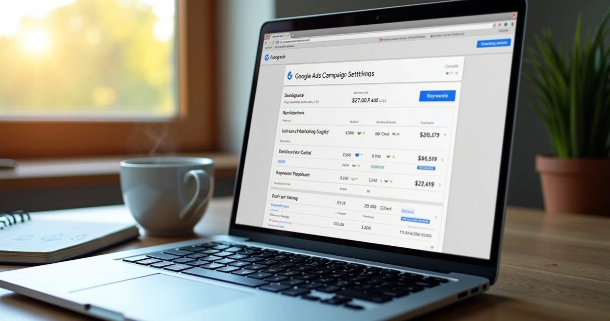 Tela de campanha Google afiliado aberta em notebook 