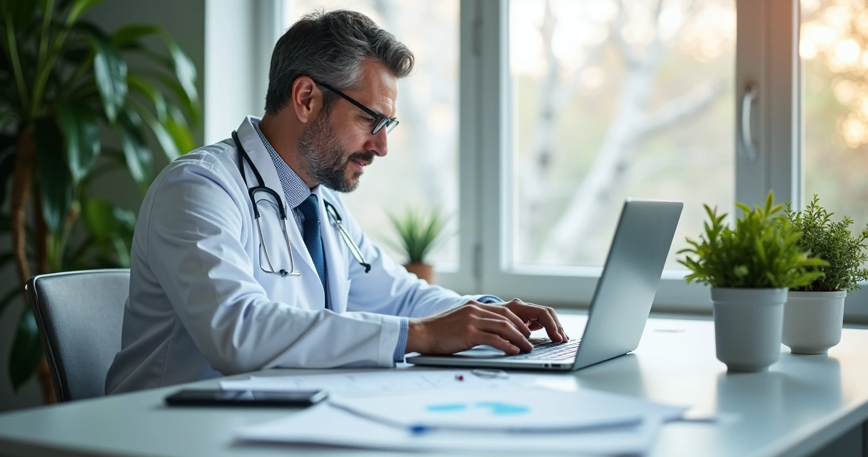 Médico configurando campanha no Google Ads para captar pacientes particulares. 