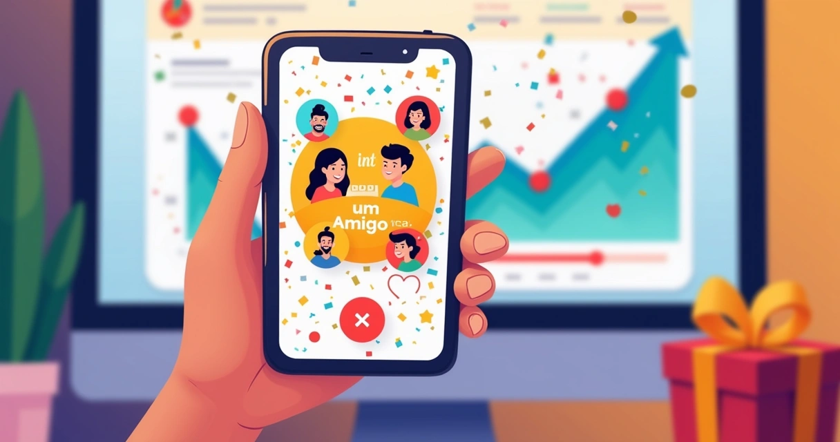 Ilustração de campanha digital de indicação de amigo 