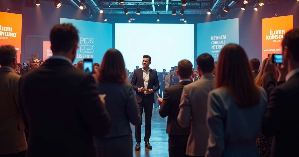 Empresário recebendo jornalistas e influenciadores em um evento 