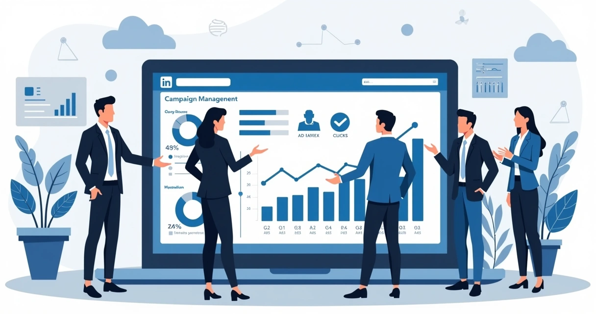 Painel de campanha patrocinada com gráfico de resultados LinkedIn 