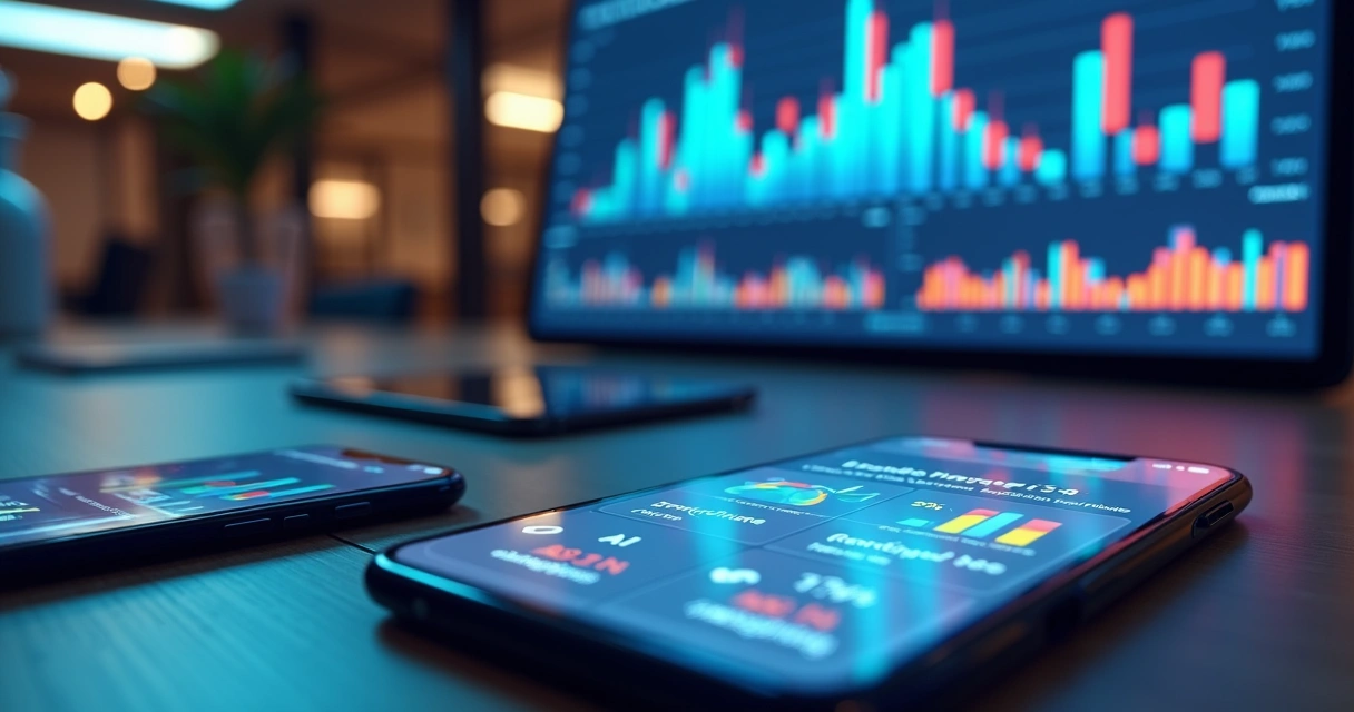 Gráfico de marketing digital e mensagens personalizadas em dispositivos móveis