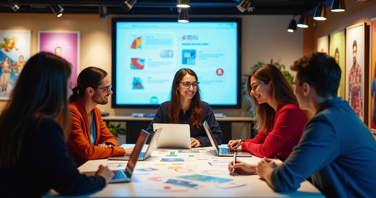 Equipe planeja campanha digital em loja de varejo 