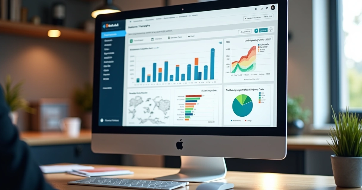 Tela de computador mostrando painel de Meta Ads com gráficos e opções de segmentação de público