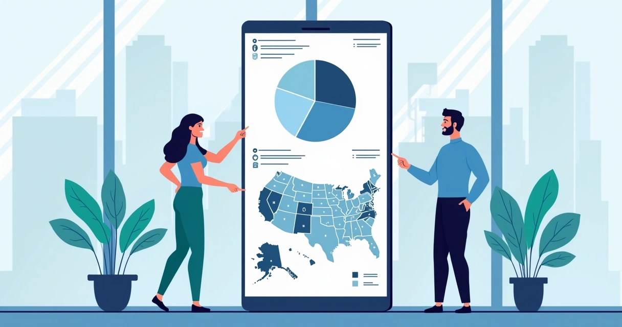 Painel digital mostrando gráficos de segmentação de público em campanha política