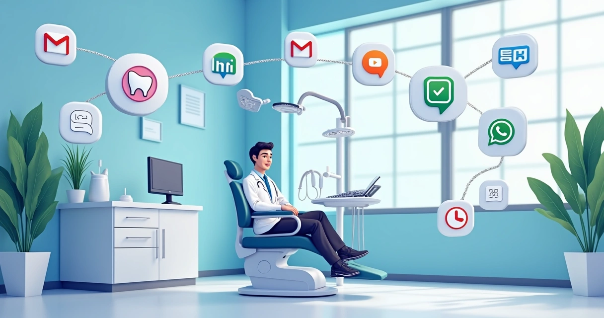 Conceito visual de campanhas multicanal na odontologia com elementos digitais e humano 