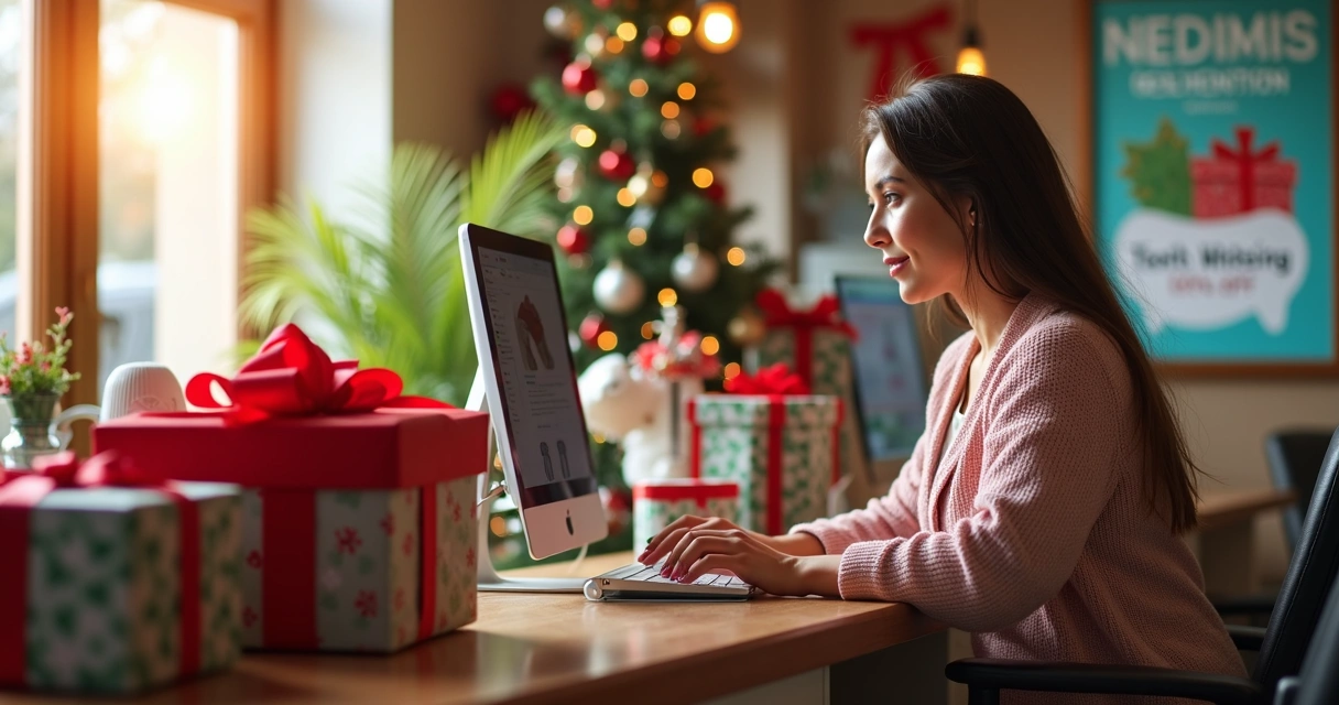 Recepcionista de clínica odontológica criando campanha de Natal 