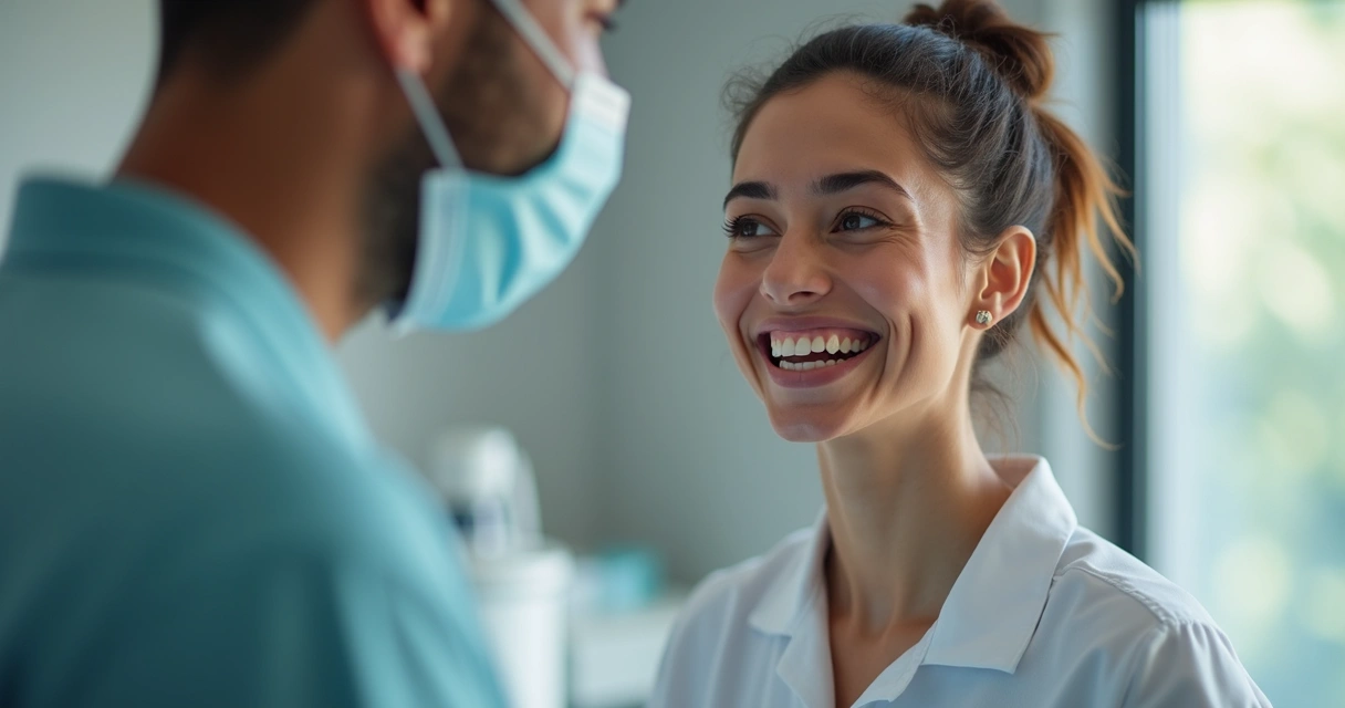 Paciente sorridente após tratamento odontológico 