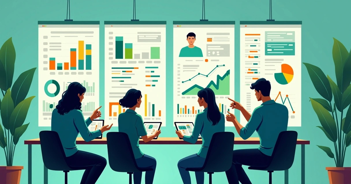 Equipe de marketing analisando dados de campanha personalizada 