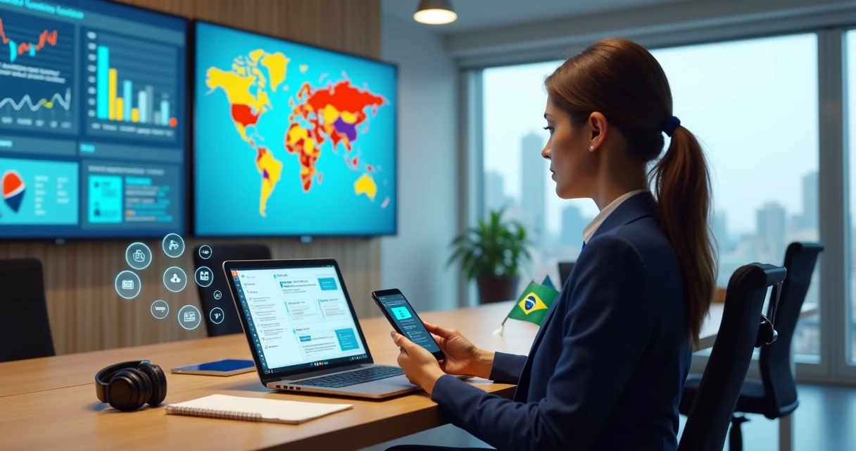 Candidata em campanha política usando notebook e celular para divulgar ações nas redes sociais 