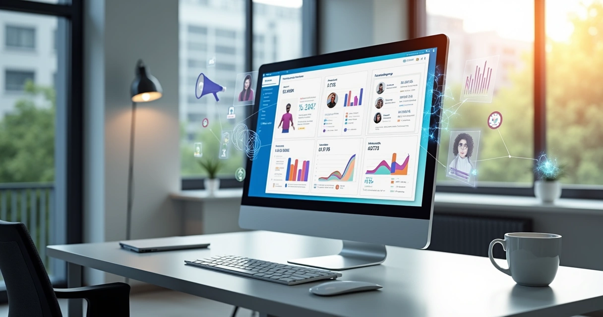 Dashboard de campanha publicitária digital mostrando métricas de CPM, gráficos de desempenho e influência 