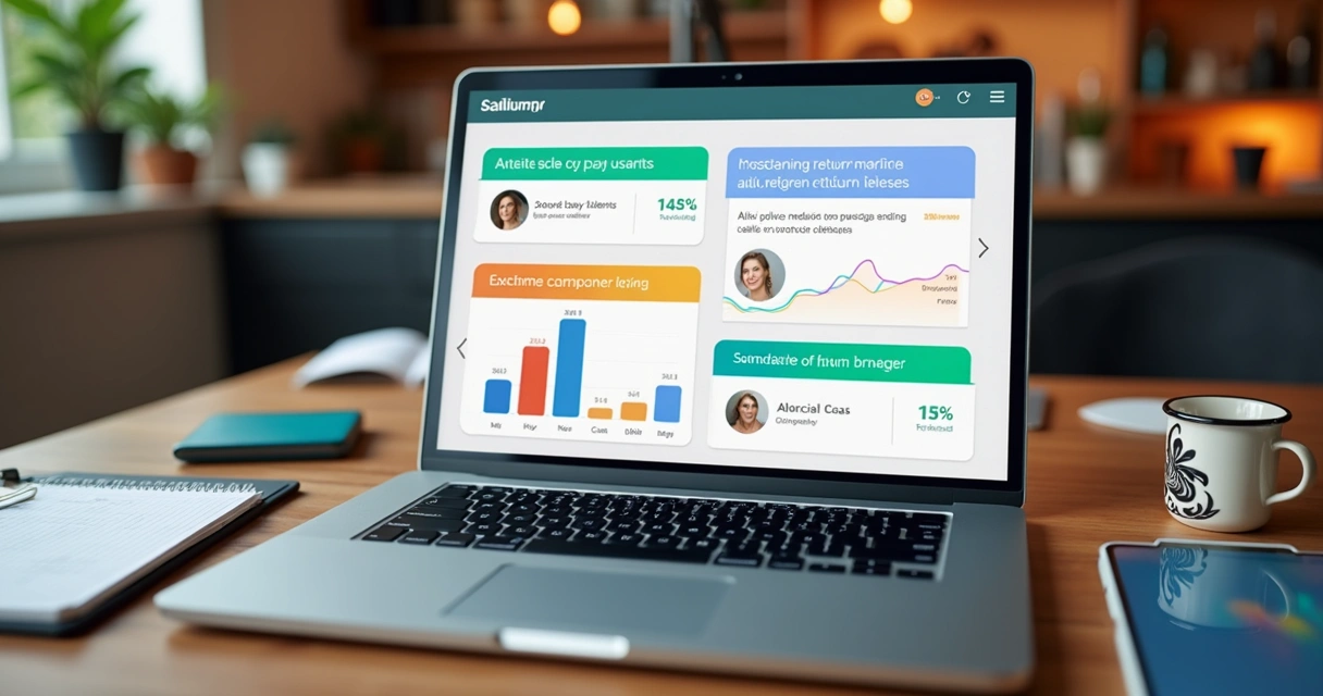 Computador mostrando mensagens automáticas para clientes inativos com gráficos de aumento de retorno
