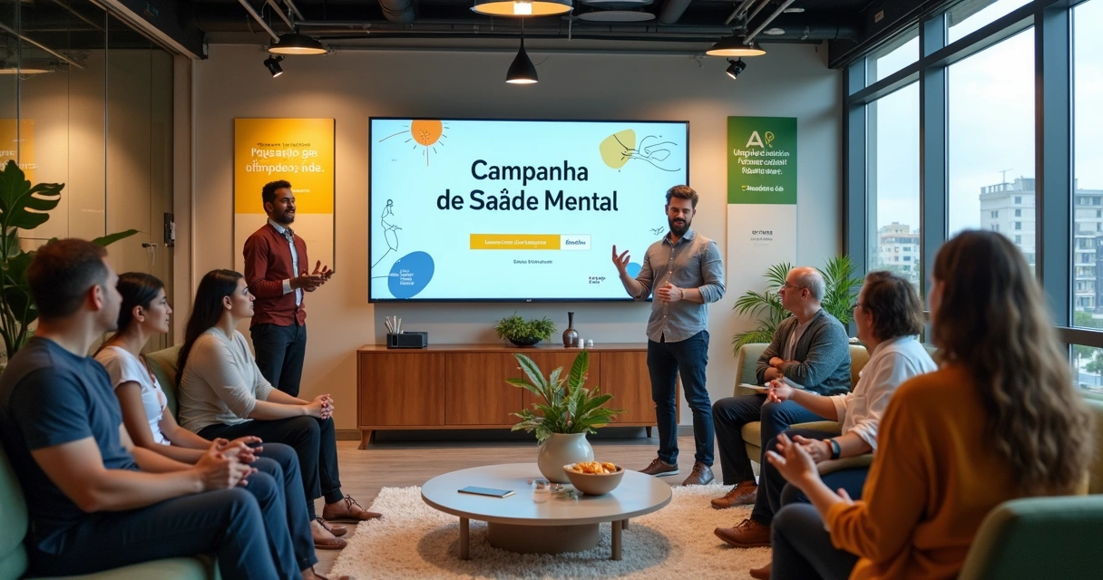 Evento de campanha de saúde mental sendo realizado em empresa brasileira