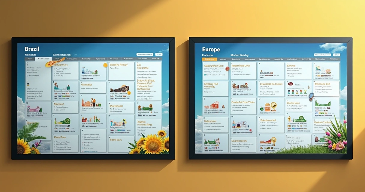 Comparação de calendários de campanhas entre Brasil e Europa 