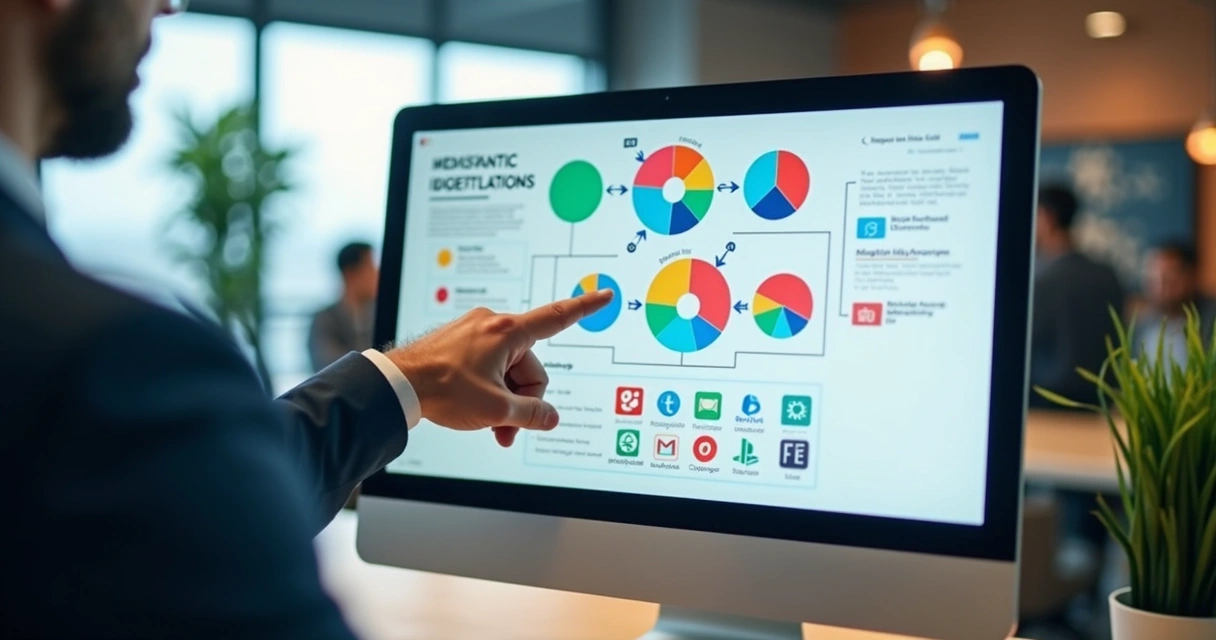 Gráfico colorido mostrando segmentação de público e alcance em campanhas online 