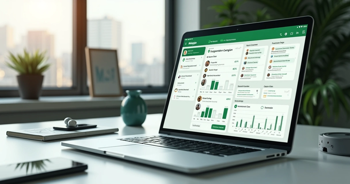 Dashboard com campanhas segmentadas no WhatsApp em tela de notebook 