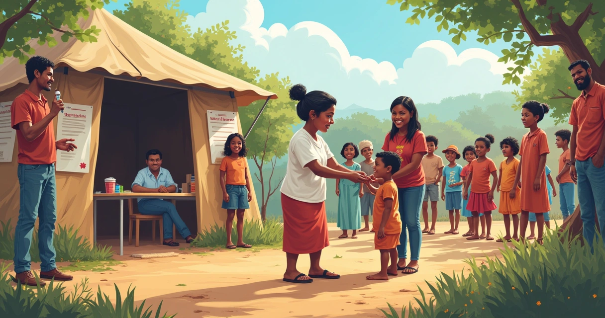 Campanha de vacinação em comunidade rural com enfermeiro atuando 
