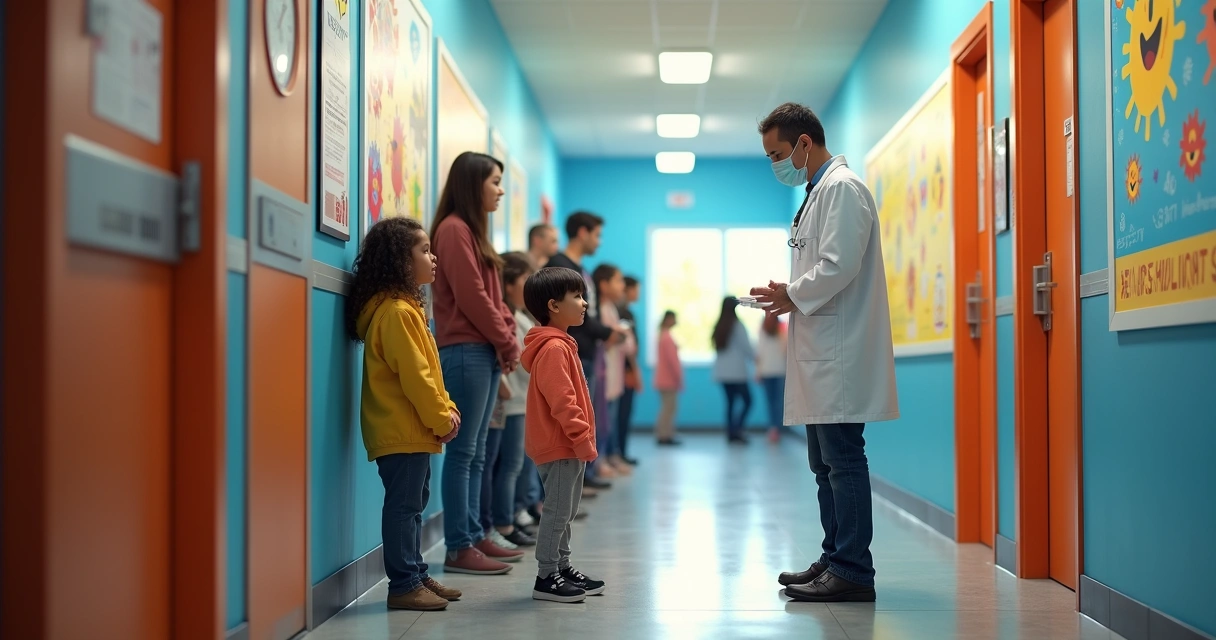 Crianças em fila para vacinação na escola 