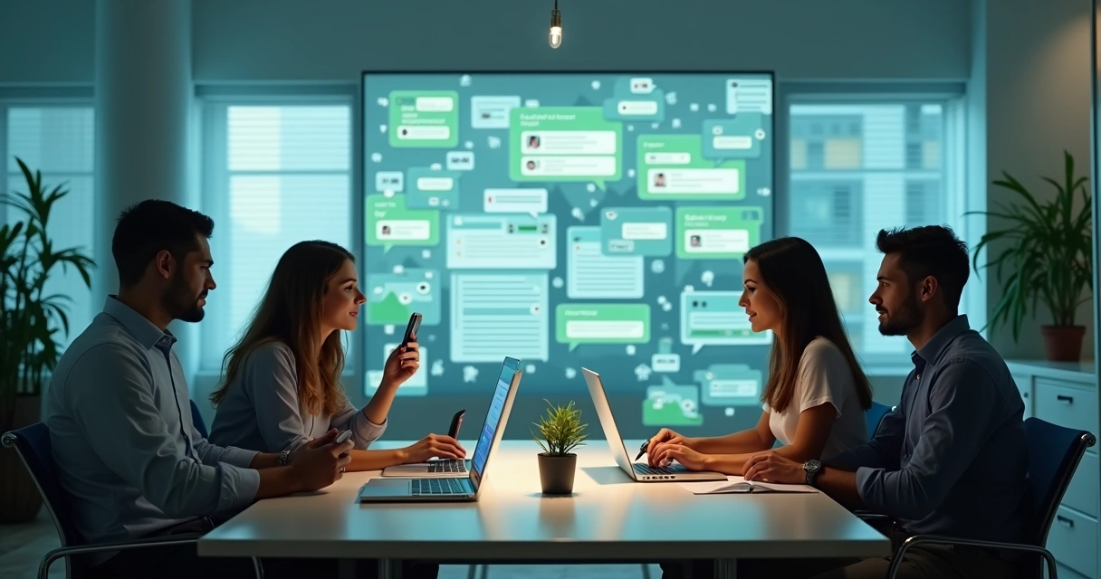 Equipe analisando uma campanha de WhatsApp em telas de computador 