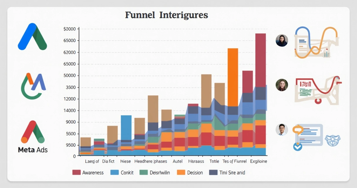 Gráfico colorido mostrando resultados de campanhas Google Ads e Meta Ads.