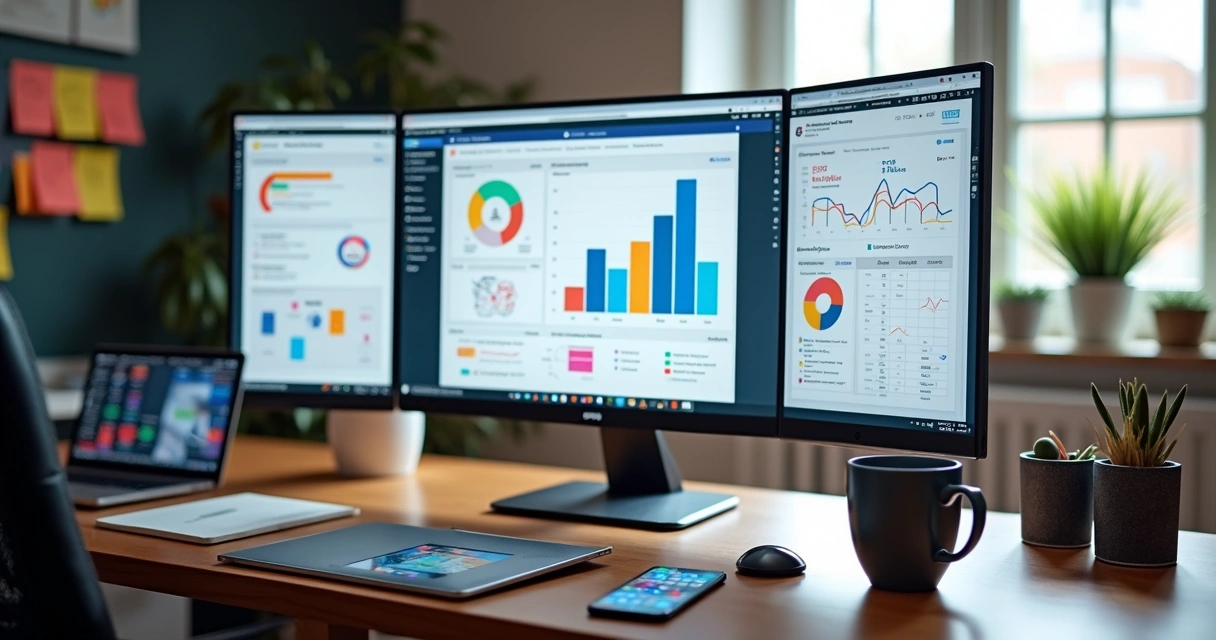 Tela de computador mostrando múltiplas plataformas de anúncios abertas 