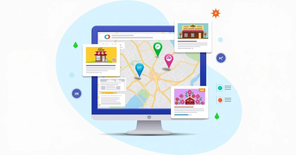 Anúncios digitais para negócios locais em tela de computador 