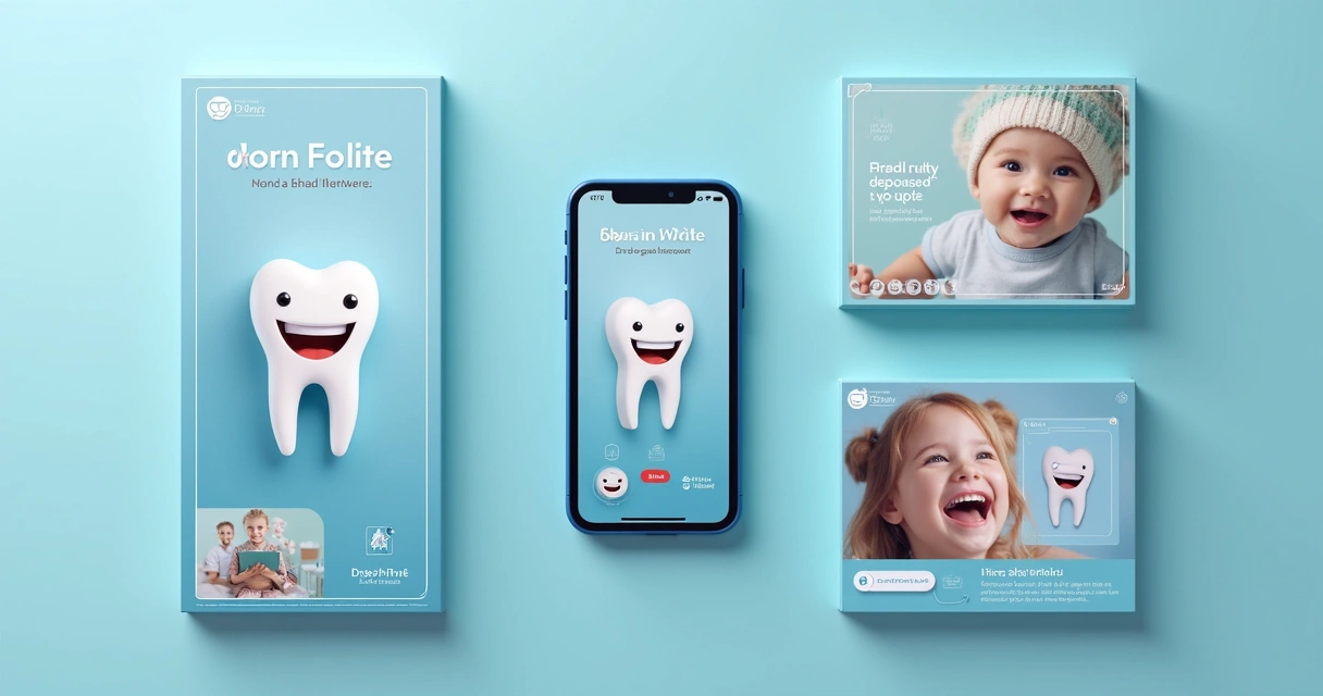 Vários formatos de anúncios prontos para clínica odontológica, incluindo banner, vídeo e carrossel 