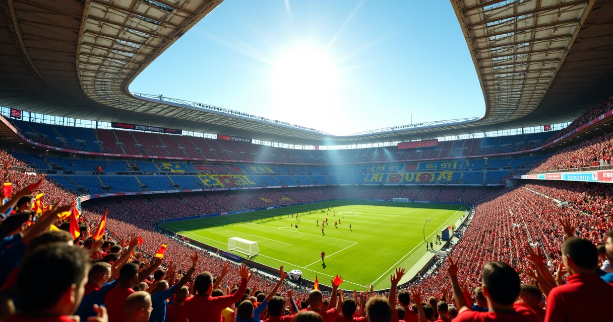 Estádio lotado durante jogo de futebol espanhol