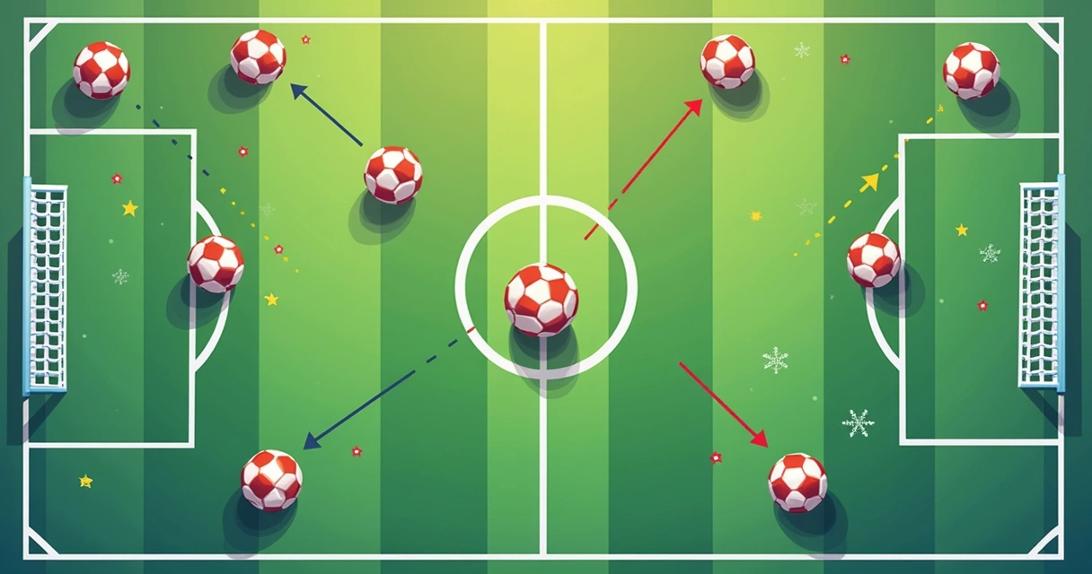 Ilustração de campo de futebol com zonas destacadas e bolas indicando chances de gol 