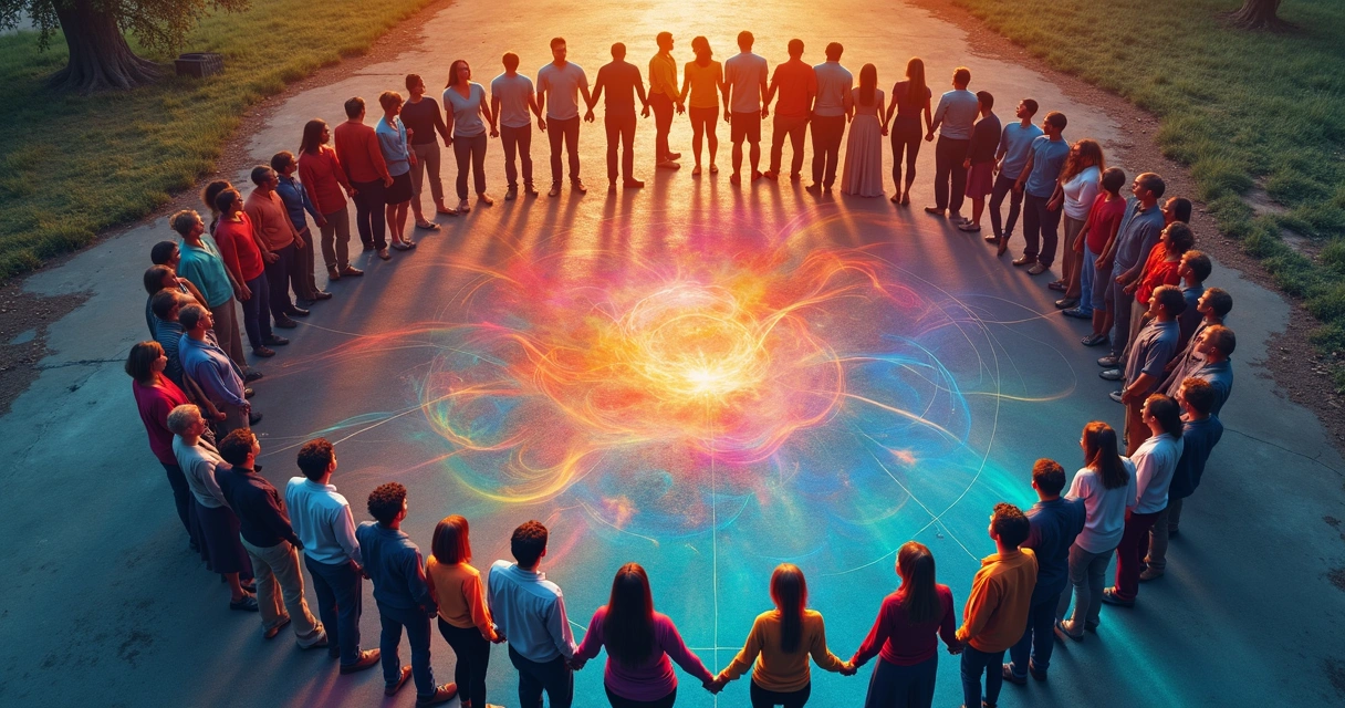 Pessoas formando um círculo visto de cima 